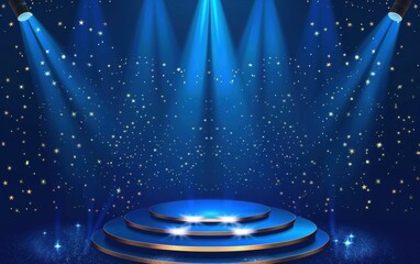 Wall Mural - elegant podium with spotlights on blue background generative ai