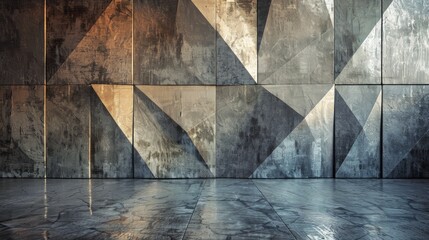 Poster - Geometric Tiling Pattern in Interior Setting with Rough Texture and Wide Image Area