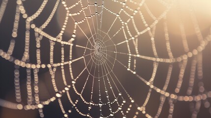 Macro shot of a spiderweb with dew. 