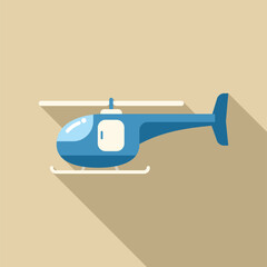 Poster - Blue helicopter flying in the air, simple flat design with long shadow