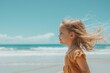 © InfiniteStudio - Child enjoying the beach, kid viewing the ocean waves, young girl at the seaside, vacation time concept