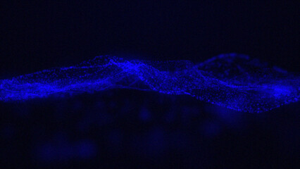 Poster - Digital waves of blue particles create magical ripples. Virtual reality cyberspace. Creative soft bokeh, abstract noise background