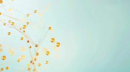 Poster - Harvest gold dots linked by amber threads on a pale blue background, text space in the bottom right