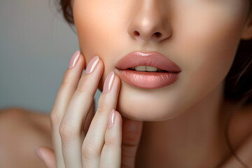 Sticker - beautiful model woman showing french manicure. cosmetics, beauty, makeup and nails hand care