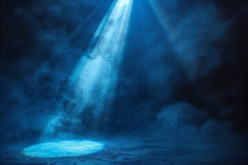 Wall Mural - Blue light beam on black backdrop