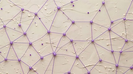 Lavender dots connected by violet lines on a sandy beige canvas, text area in the top left