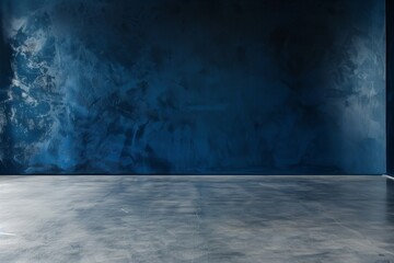 Poster - Empty room with dark blue wall and concrete floor