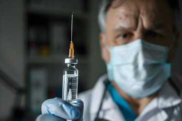 doctor is holding a syringe and a vial of medicine