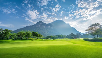 Wall Mural - Mountainous golf course with clear blue sky