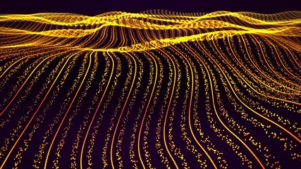 Wall Mural - abstract glowing waves with sparse particle stripes and bright golden lines on a dark background. br