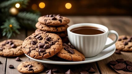 Canvas Print -  Cozy up with a warm cup of cocoa and a stack of chocolate chip cookies