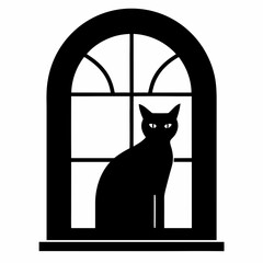 Cat vector silhouette in window