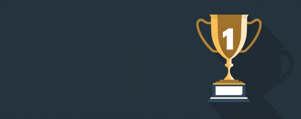 Wall Mural - A shiny trophy with the number one on it, on a dark blue background, in a banner design Generative AI