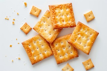 Poster - Square shaped salty crackers on a white surface