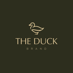 Wall Mural - minimal modern duck logo icon vector illustration hipster stock. Animal farm or restaurant cafe in luxury line style. Goose logo design.