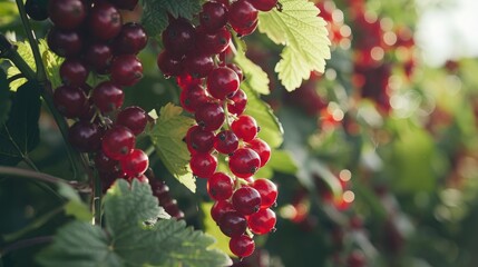 Wall Mural - Bush in garden produces red currant berries in summer for harvesting