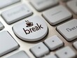© OneStockShop - A close-up of a keyboard with a specially highlighted button labeled 'break' which features an icon of a coffee cup, symbolizing a break time suggestion.