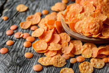 Canvas Print - lentil chips on wood table