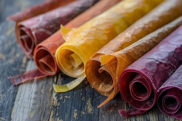 Wall Mural - Local focus on closeup of fruit leather rolls