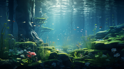 Poster - Wonderful underwater greenery, ornamental fish, underwater beauty