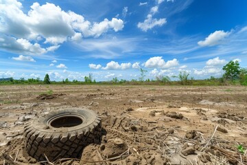 Rural land for sale with car tire print blue sky fresh air and potential for housing project in reclaimed swamp area