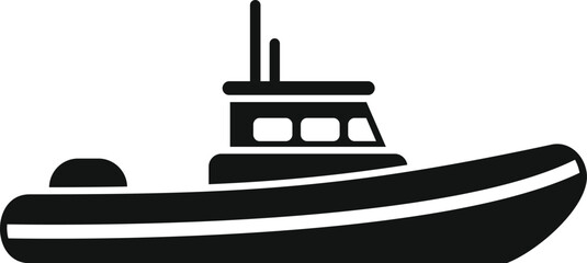 Poster - simple black icon of inflatable boat, side view, isolated on white background