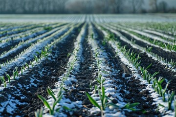 Wall Mural - Young healthy crops in winter fields