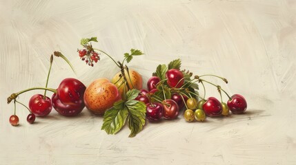 Canvas Print - cherries on wooden background