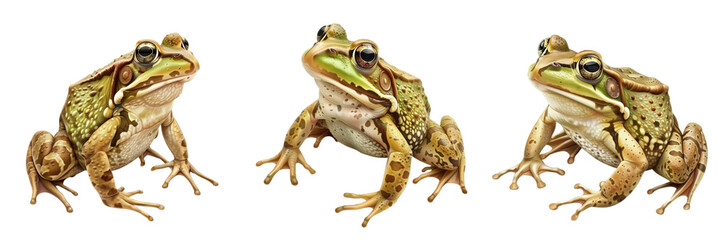 Wall Mural - Set of A close-up of a frog with a green body and a frog with a brown body, both facing forward isolated on tranparent background