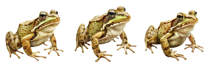 Wall Mural -  Set of A green-bodied frog and a brown-bodied frog in a playful pose isolated on tranparent background