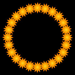 Sticker - round frame made of orange flowers against black