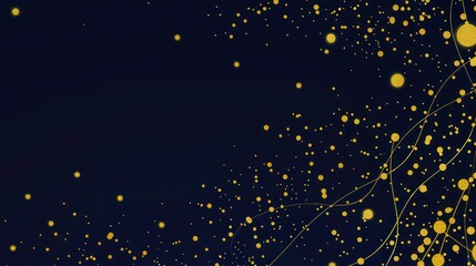 Poster - pale yellow dots linked by gold threads on a deep navy background, text space in the bottom right