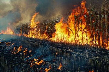 Wall Mural - Corn field fire after harvest