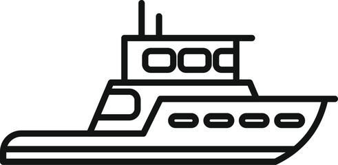 Poster - black and white line drawing of a passenger ferry boat floating on water, side view