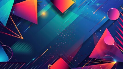 Poster - Abstract Geometric Shapes In Vibrant Colors With Glowing Lines And Dots