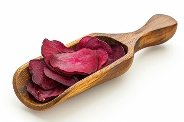 Poster - Dehydrated beetroot slices in scoop on white background