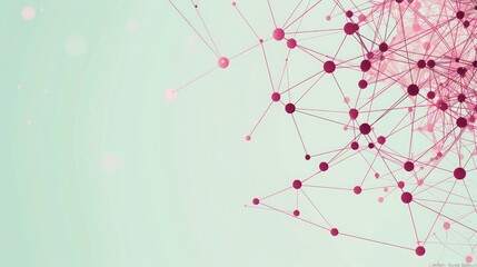 Poster - Rich maroon dots connected by rose pink lines on a soft mint background, text area in the bottom right