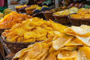 Wall Mural - Dehydrated mango chips at market Healthy snack