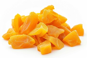 Wall Mural - Dehydrated mango chips on white background