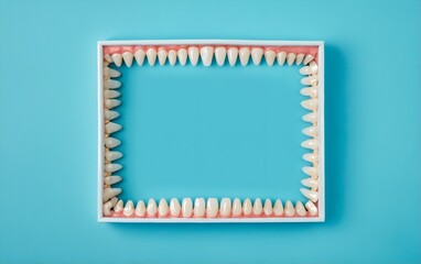 Poster - Dental model teeth on blue. Frame with copy space