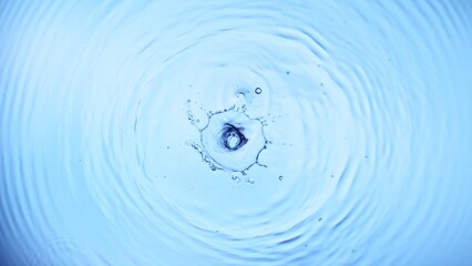 Canvas Print - Top View of Water Drop on Clear Blue Surface.