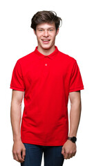 Poster - Young handsome man wearing red t-shirt over isolated background with a happy and cool smile on face. Lucky person.