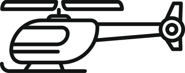 Poster - Simple black and white line art drawing of a helicopter flying through the air