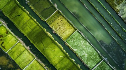 Poster - A green field with a waterway running through it