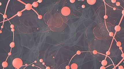 Poster - Soft salmon dots linked by coral pink lines on a charcoal grey backdrop, text area in the upper center