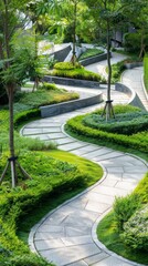 Poster - A long, winding path through a lush, green garden