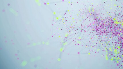 Poster - Magenta dots interconnected with lime lines over a pale blue canvas, designated area for text in the upper center