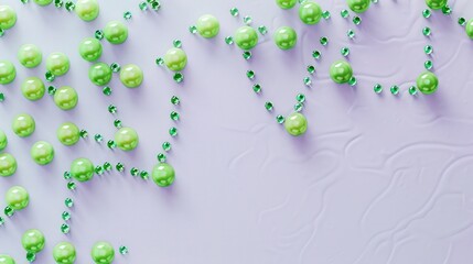 Poster - Lime green dots with emerald links on a pale lavender base, text space in the bottom right