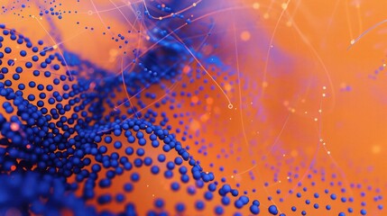 Poster - Indigo dots connected by periwinkle lines on a soft orange canvas, text area in the top left