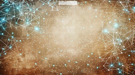Poster - Icy blue dots connected by frost white lines on a warm brown canvas, text area in the top center